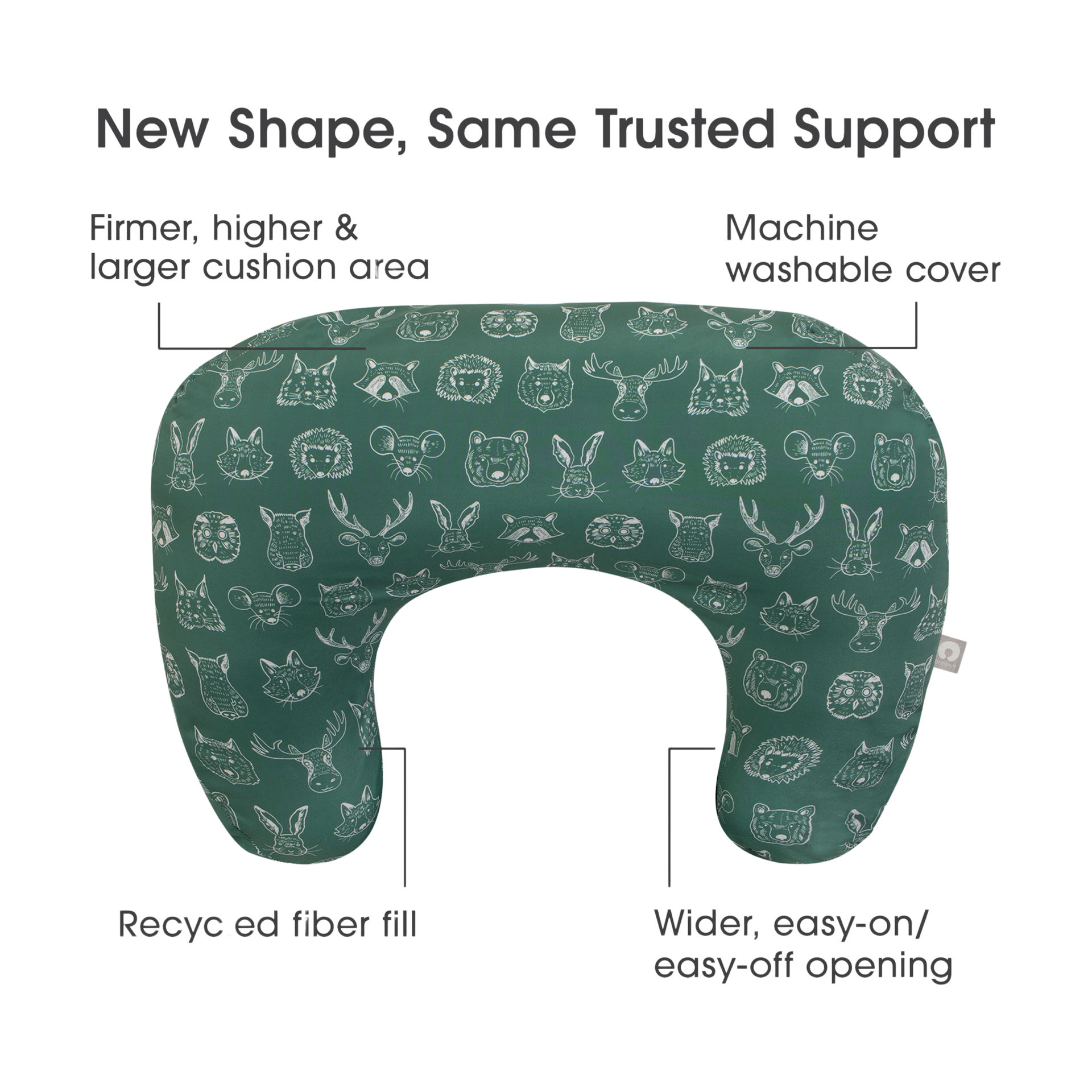 Boppy New Nursing Pillow - Green Animal Sketches.