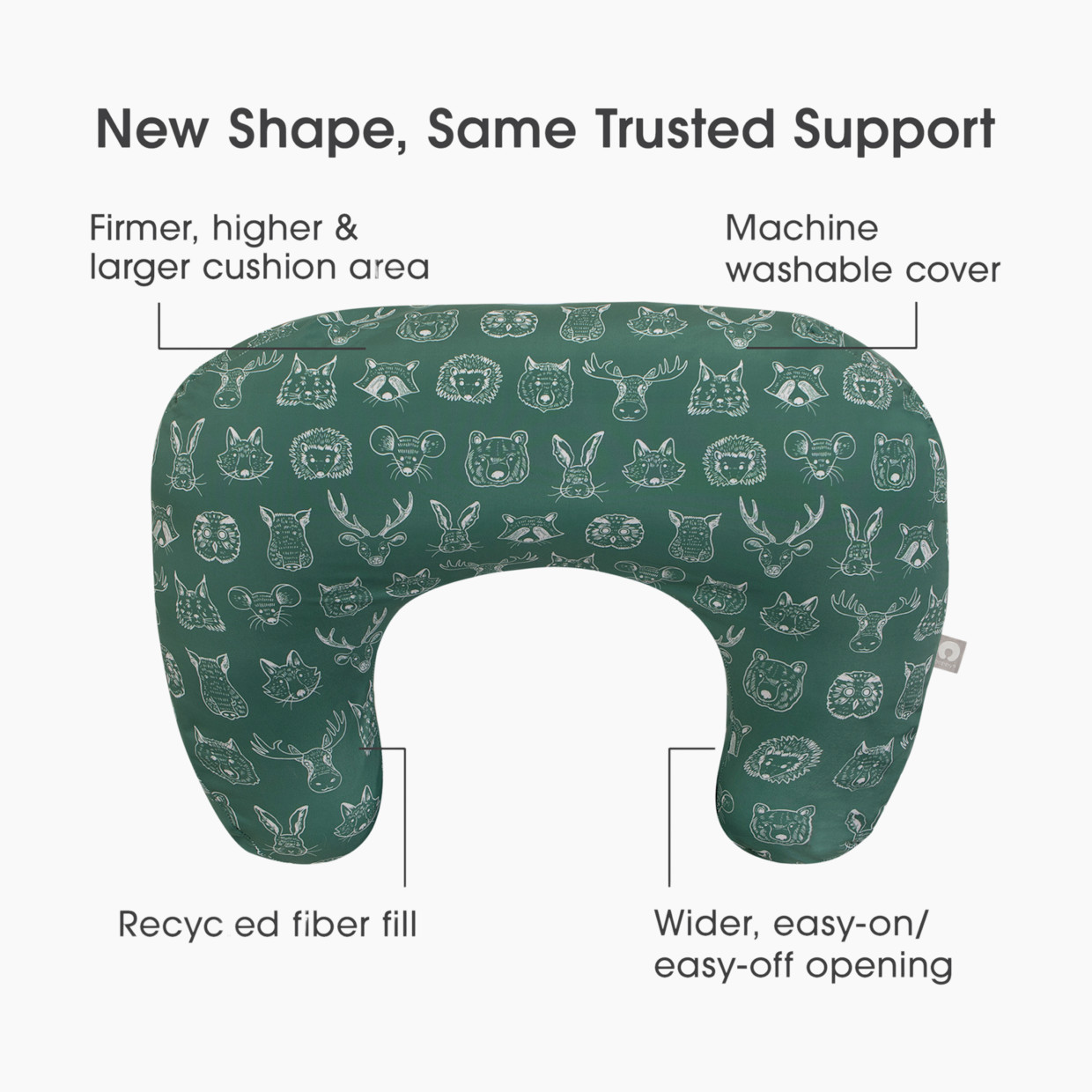 Boppy New Nursing Pillow - Green Animal Sketches.