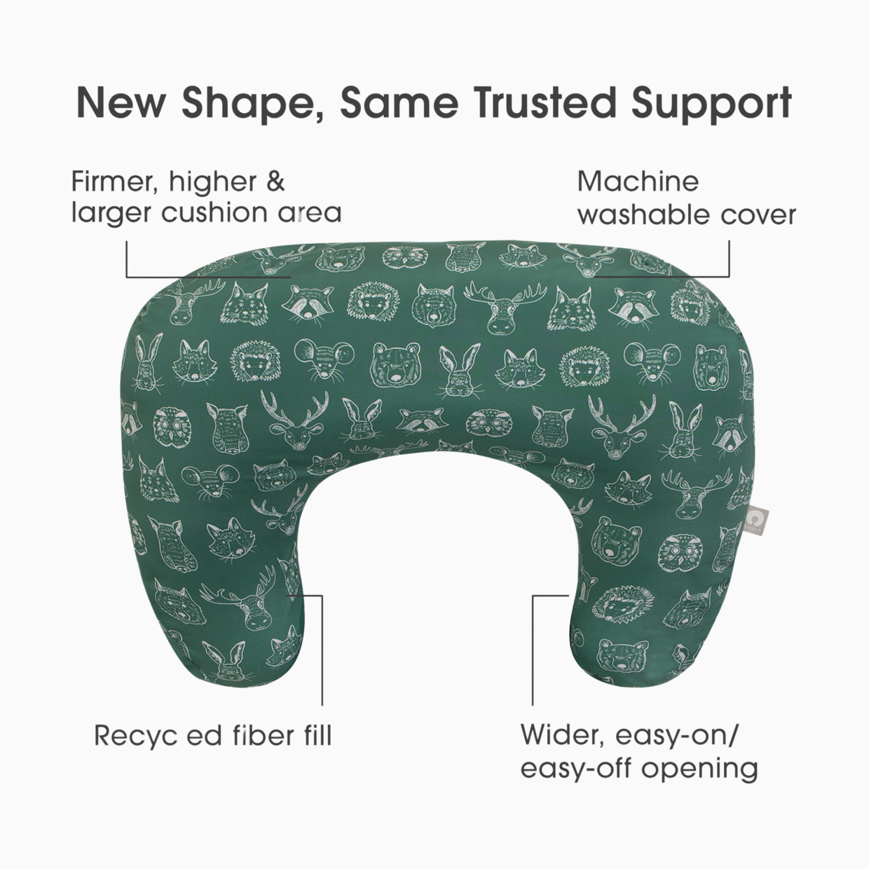 Boppy New Nursing Pillow - Green Animal Sketches.
