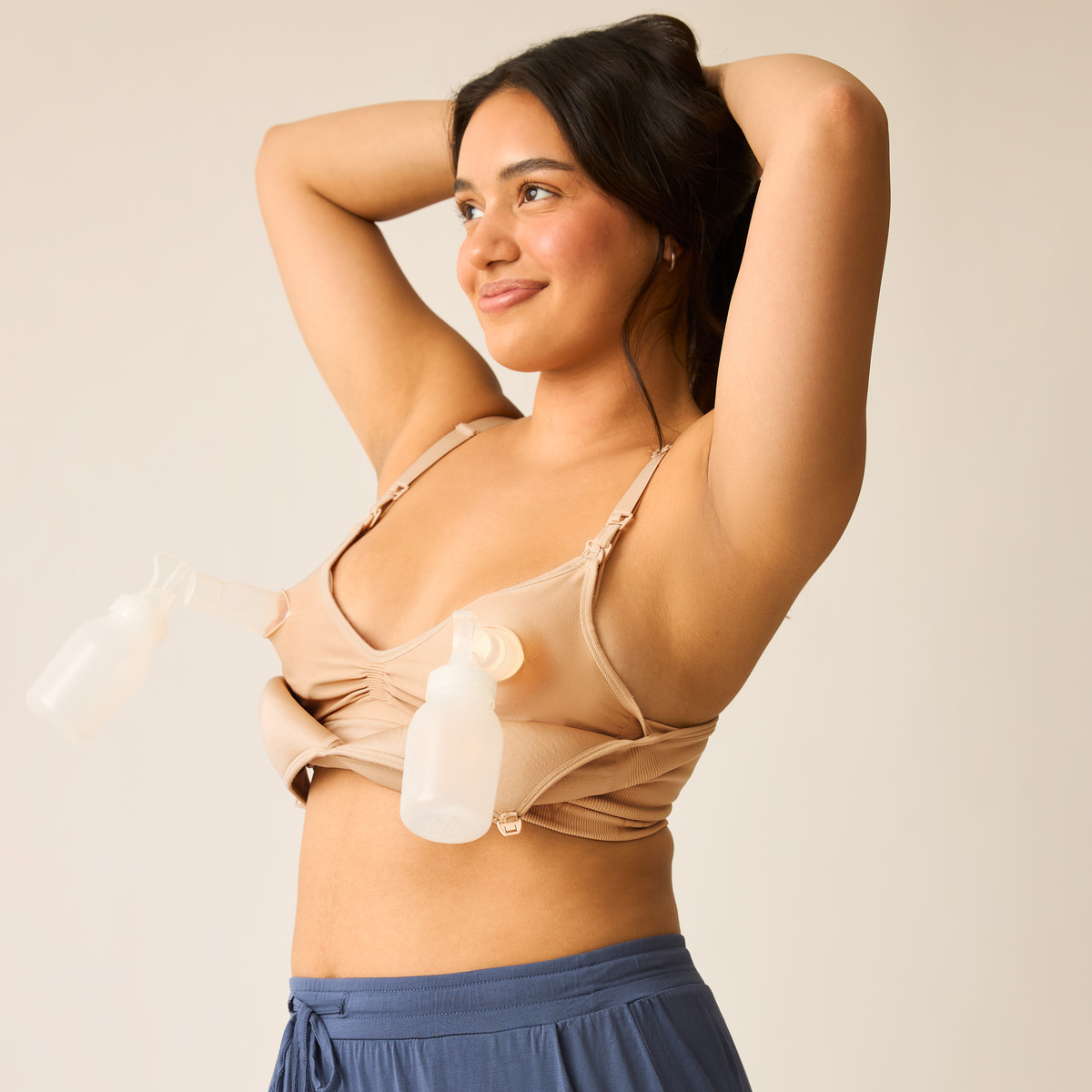 Kindred Bravely Signature Sublime Contour Hands-Free Pumping & Nursing Bra - Beige, Medium.