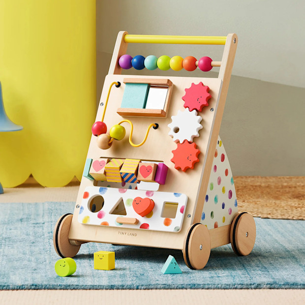 Tiny Land Premium Natural Wooden Activity Walker.