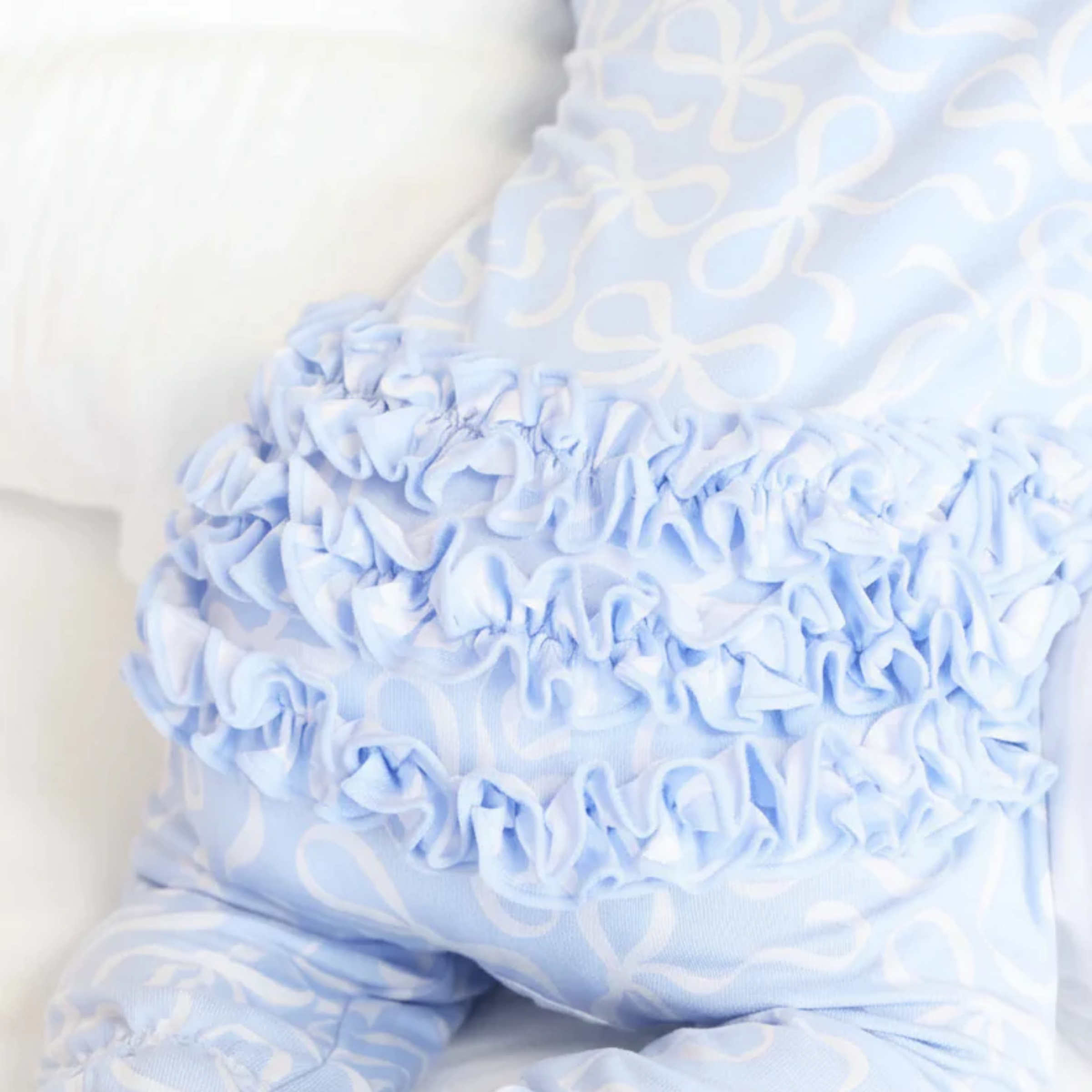 Caden Lane Ruffle Zipper Footie - Blue-Tiful Bows, 0-3 M.