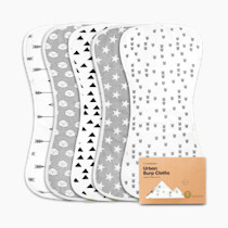 Organic Burp Cloths Baby Boy & Girl - 5-Pack Super Absorbent Cotton Burping Cloths for Babies, Soft & Plush Newborn Spit Up Rags, Infant Towels for Milk Spit Up, Unisex, Large 21" x 10" (Grayscape)
