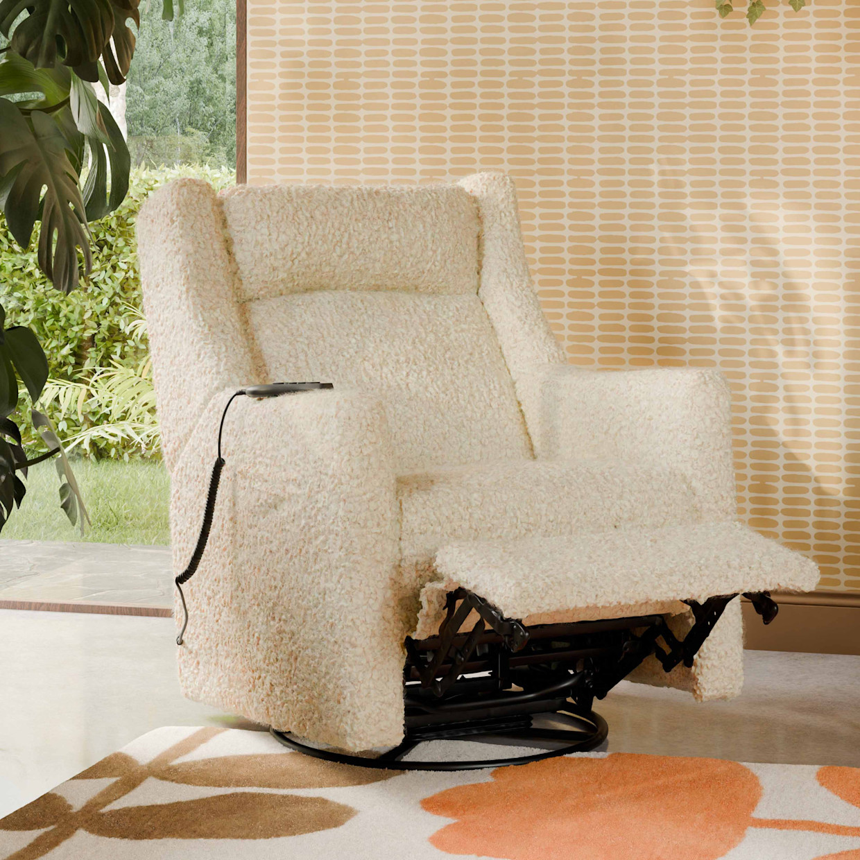babyletto Kiwi Deluxe Power Recliner and Swivel Glider with Heat and Massage - Almond Teddy Loop.