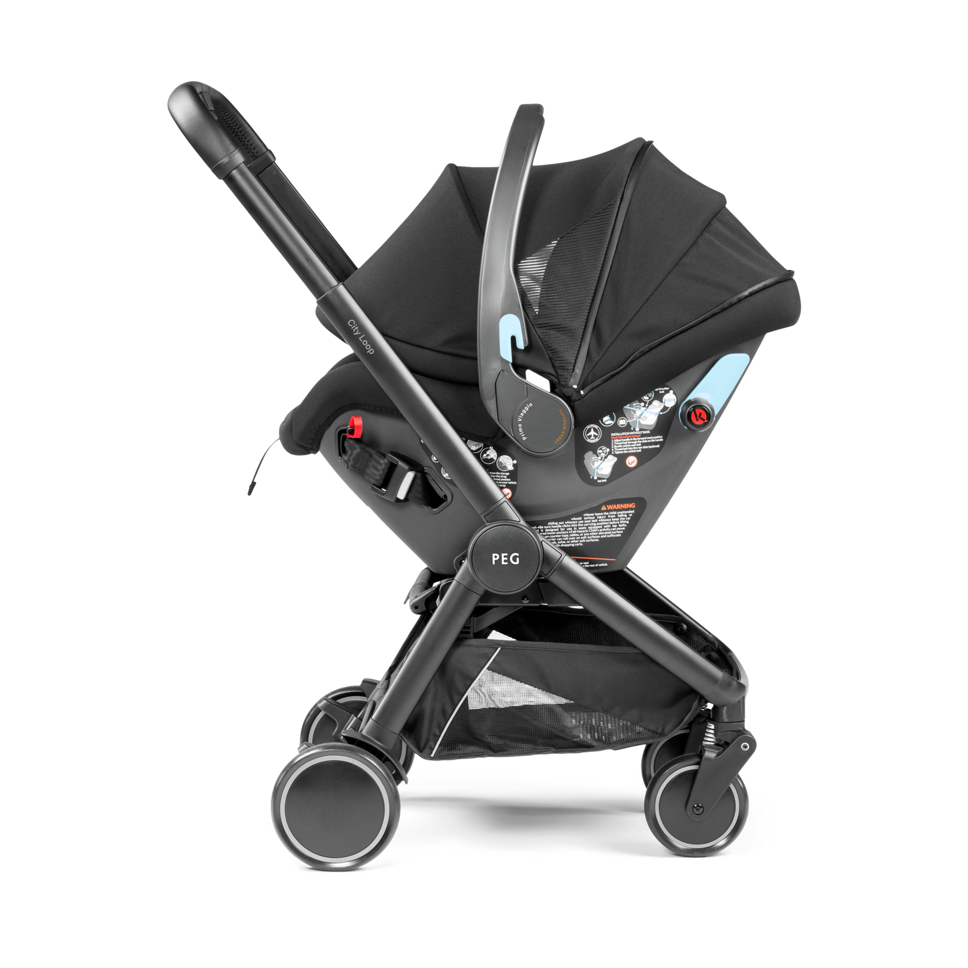 Peg Perego PEG City Loop Infant Car Seat & Stroller Combo with Primo Viaggio Urban Mobility Car Seat - True Black.