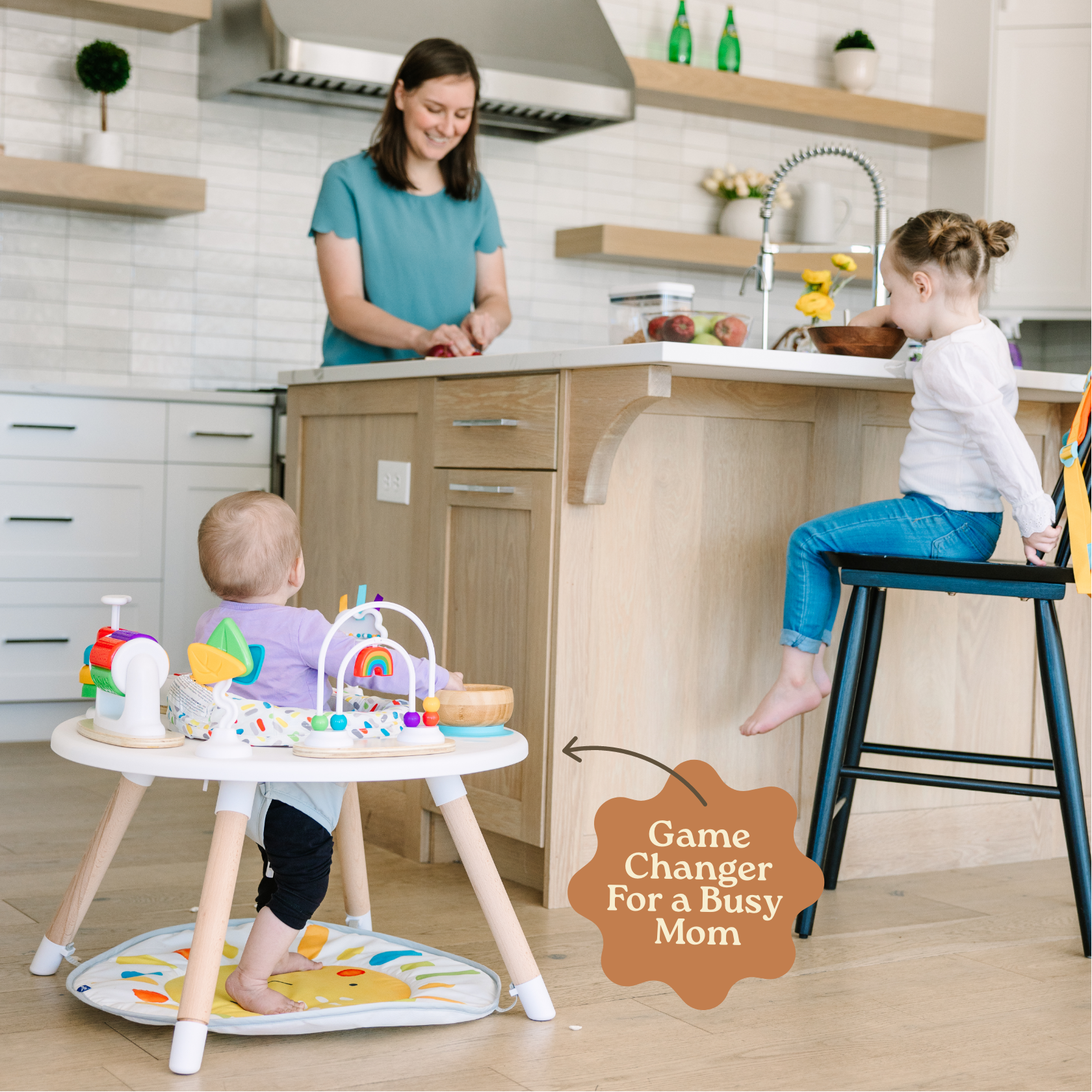 Move2Play 4-in-1 Montessori Inspired Wooden Activity Center & Table - Sun.