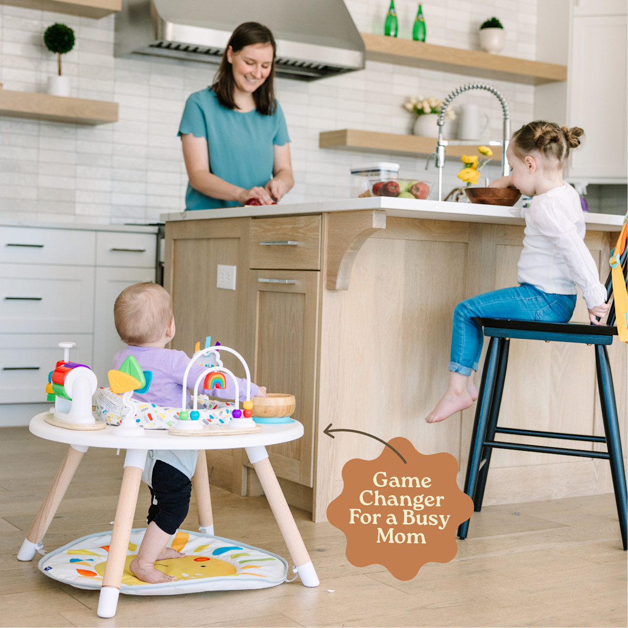 Move2Play 4-in-1 Montessori Inspired Wooden Activity Center & Table - Sun.