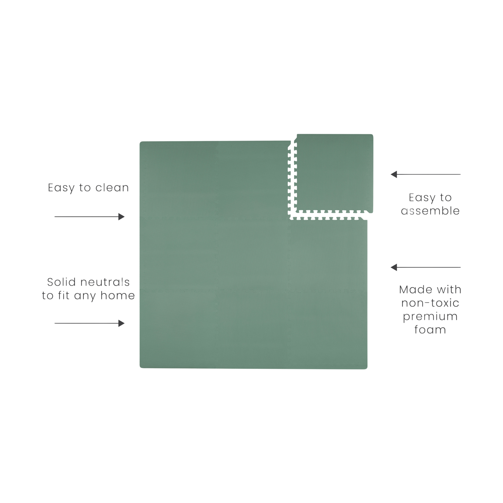 Toddlekind Classic Foam Playmat - Moss, 4.3 X 4.3'.