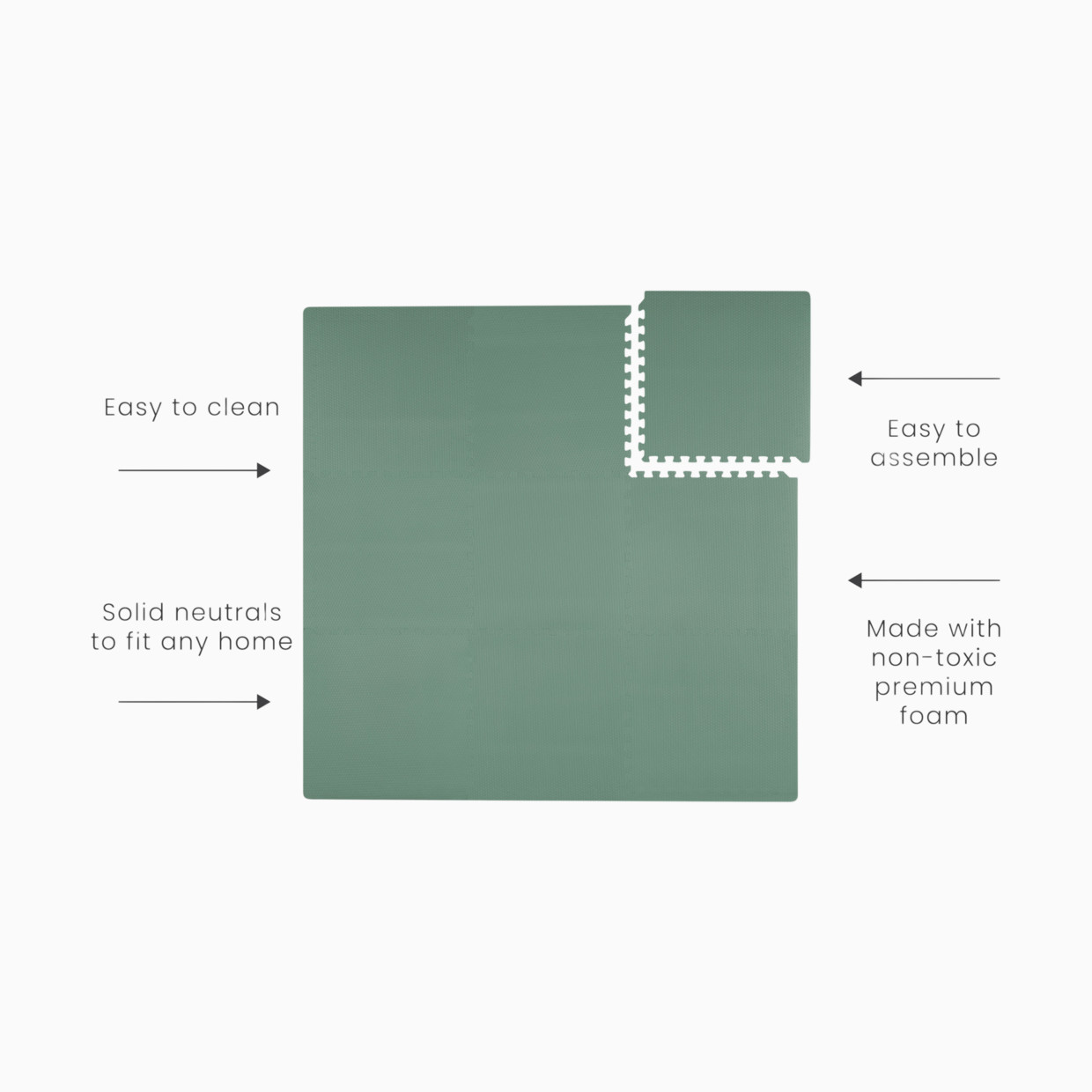 Toddlekind Classic Foam Playmat - Moss, 4.3 X 4.3'.