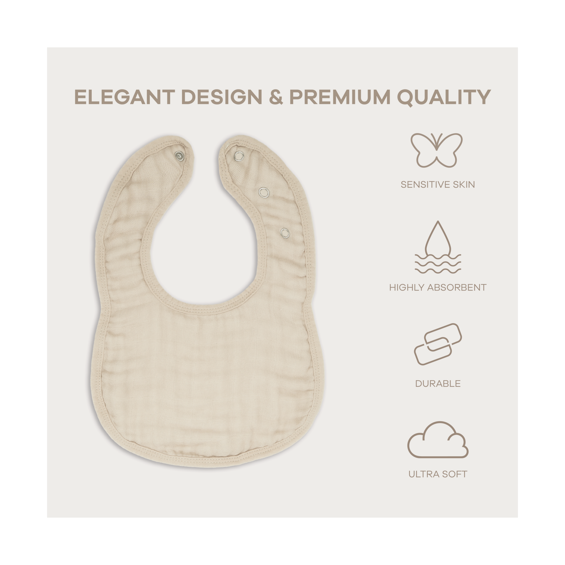 Comfy Cubs Muslin Bibs with Adjustable Snaps (4 Pack) - Sand, 4.