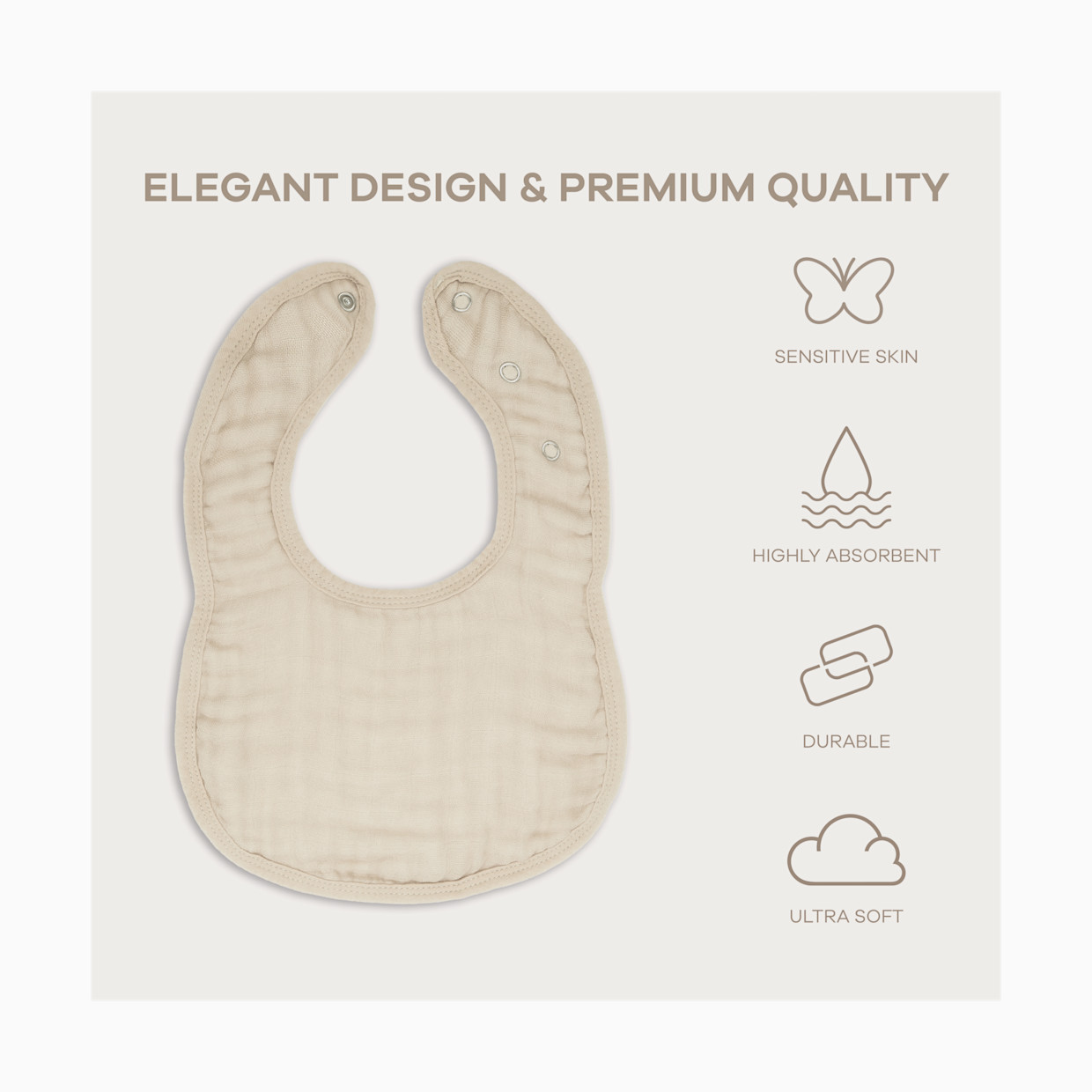 Comfy Cubs Muslin Bibs with Adjustable Snaps (4 Pack) - Sand, 4.