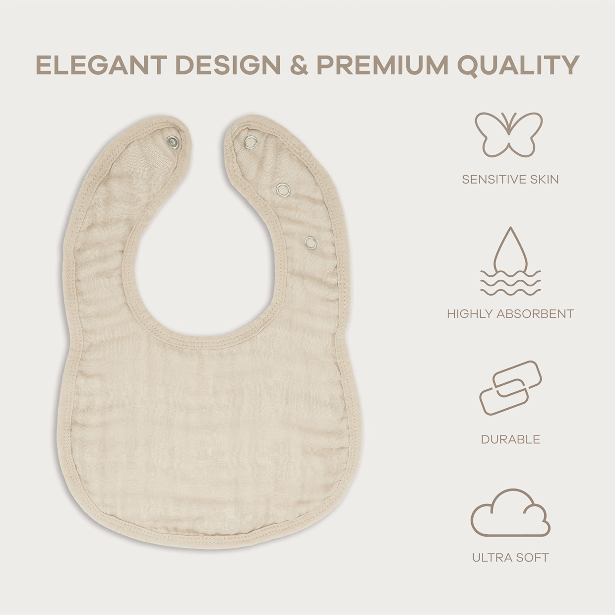 Comfy Cubs Muslin Bibs with Adjustable Snaps (4 Pack) - Sand, 4.