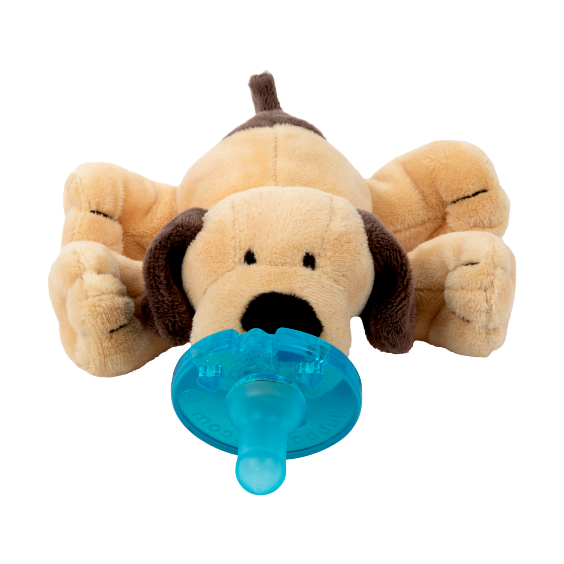 WubbaNub Pacifier - Brown Puppy, Attached.
