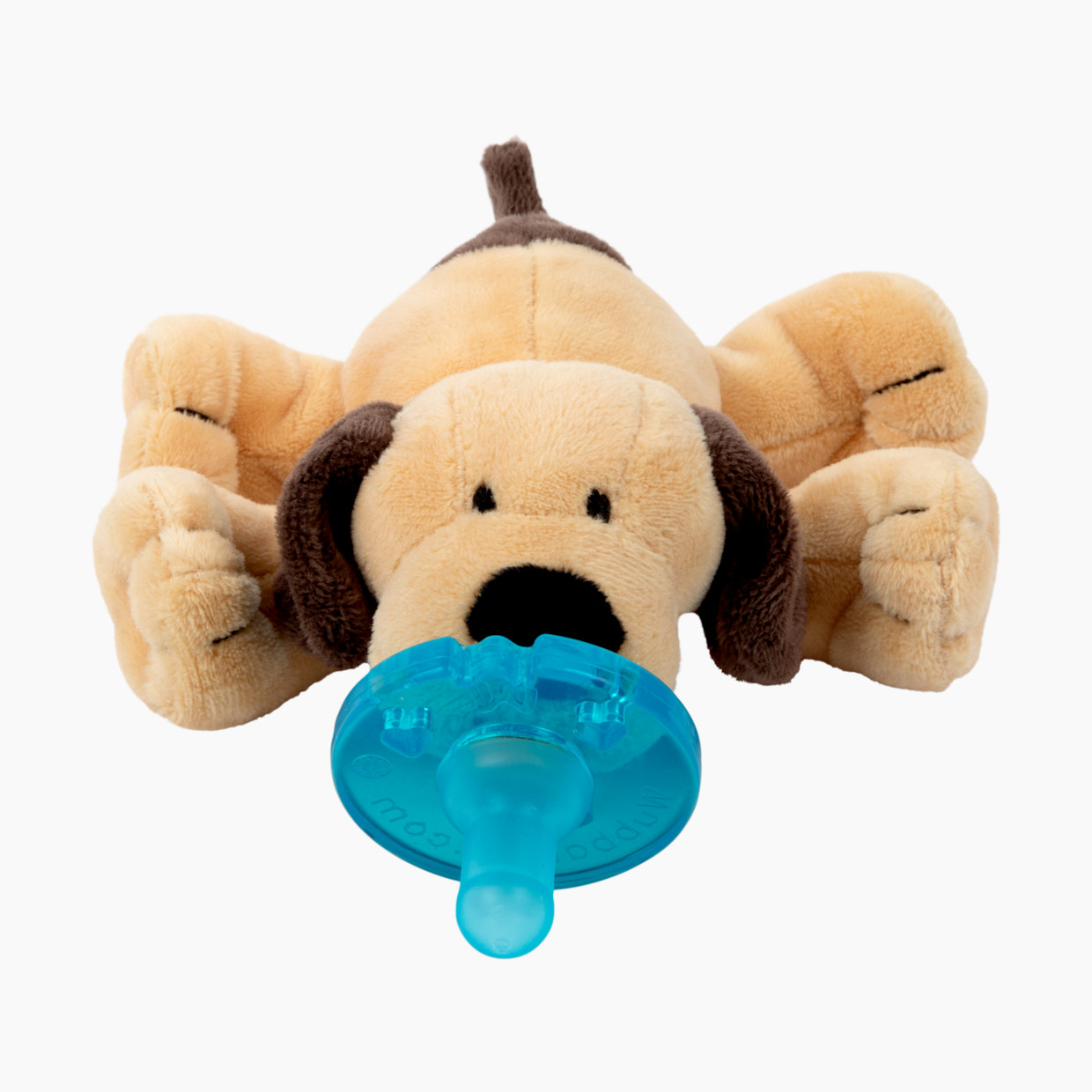 WubbaNub Pacifier - Brown Puppy, Attached.