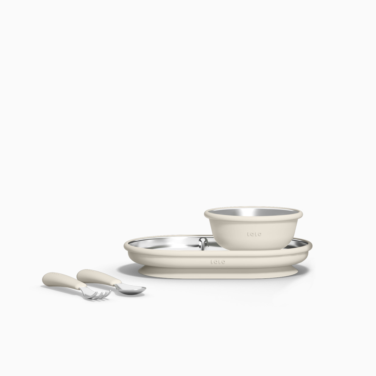 Lalo Stainless Mealtime Essentials - 4pc Set - Oatmeal.