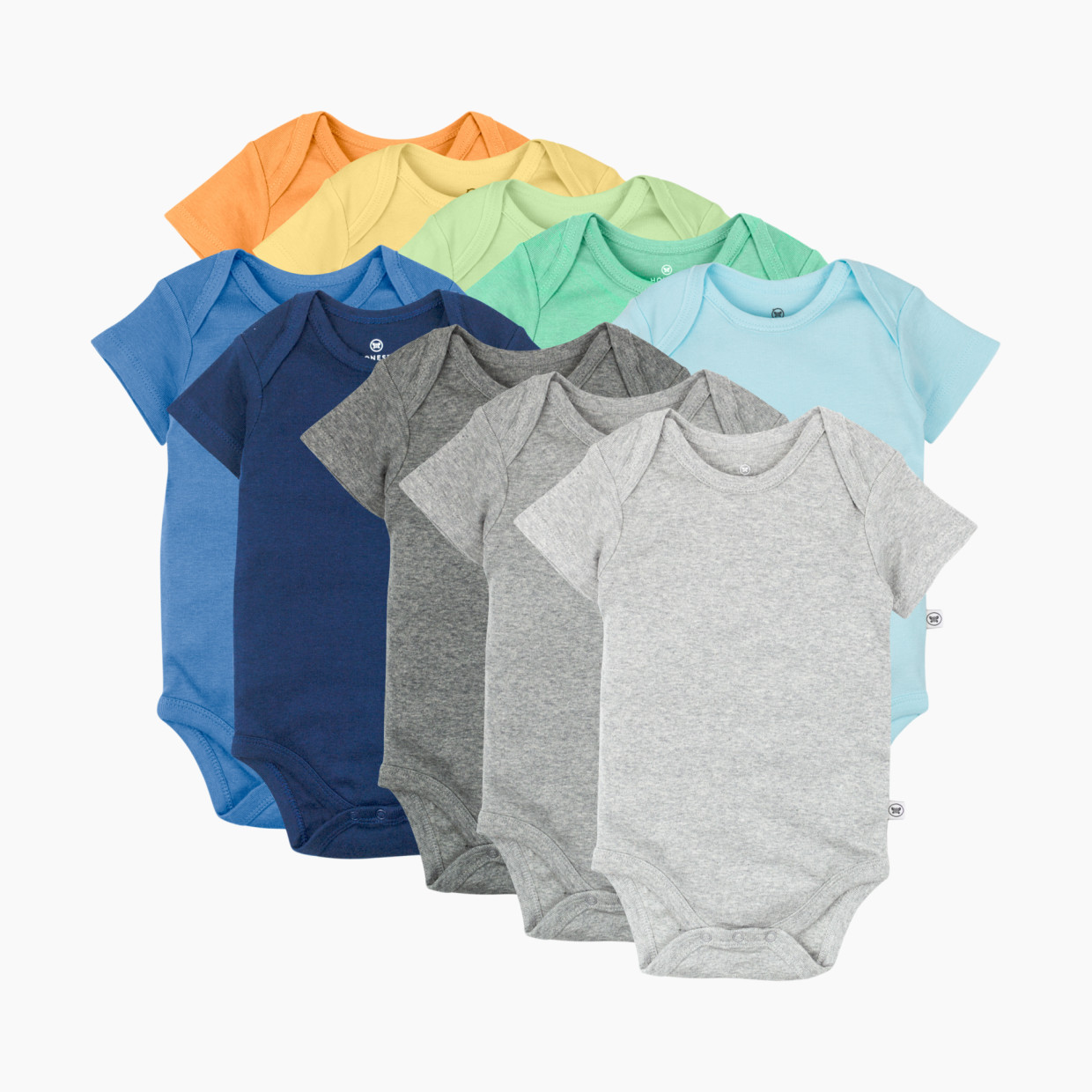 Honest Baby Clothing 10-Pack Organic Cotton Short Sleeve Bodysuits - Rainbow Blues, 6-9 M, 10.