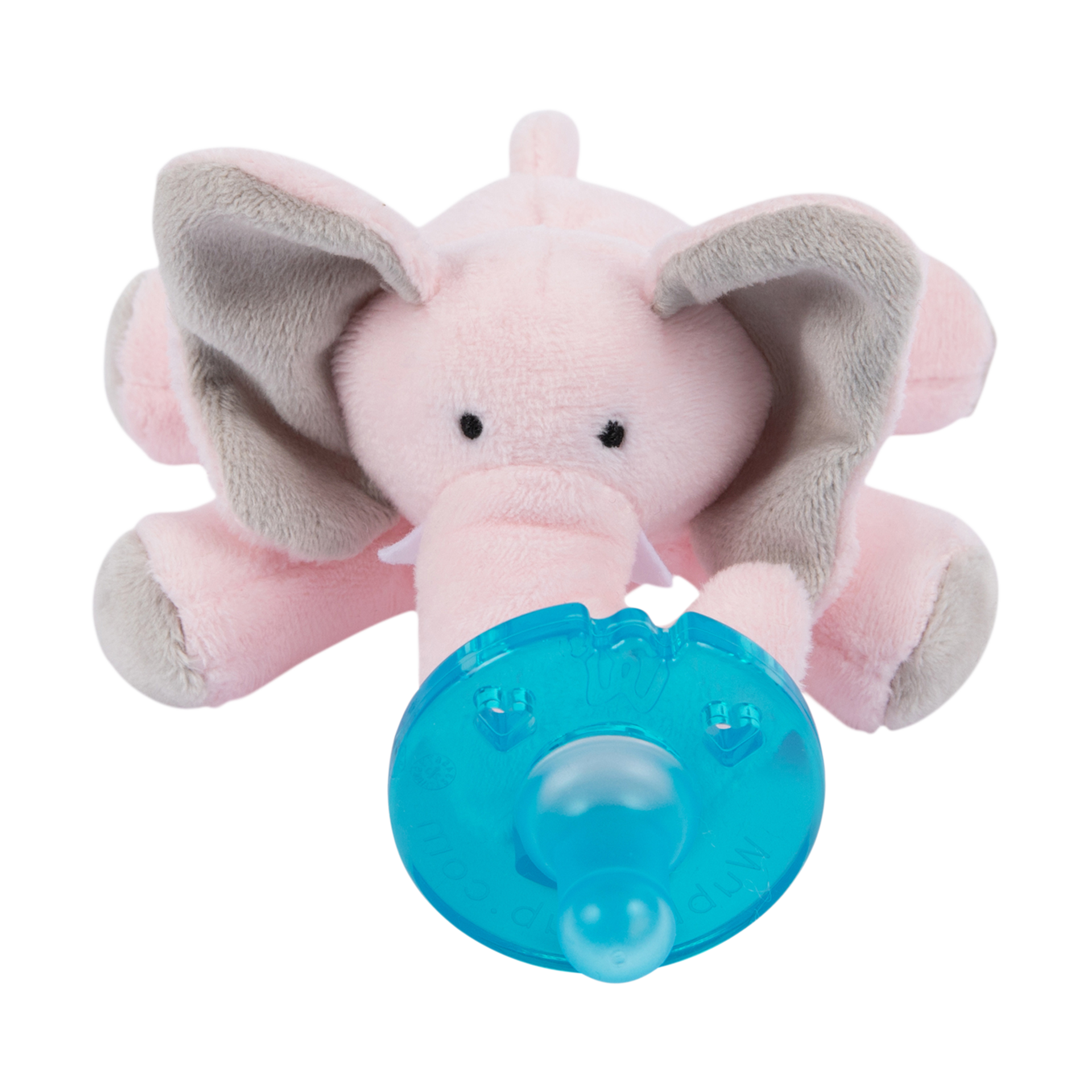 WubbaNub Pacifier - Pink Elephant, Attached.
