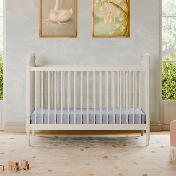 Namesake Liberty 3-in-1 Convertible Spindle Crib with Toddler Bed Conversion Kit.