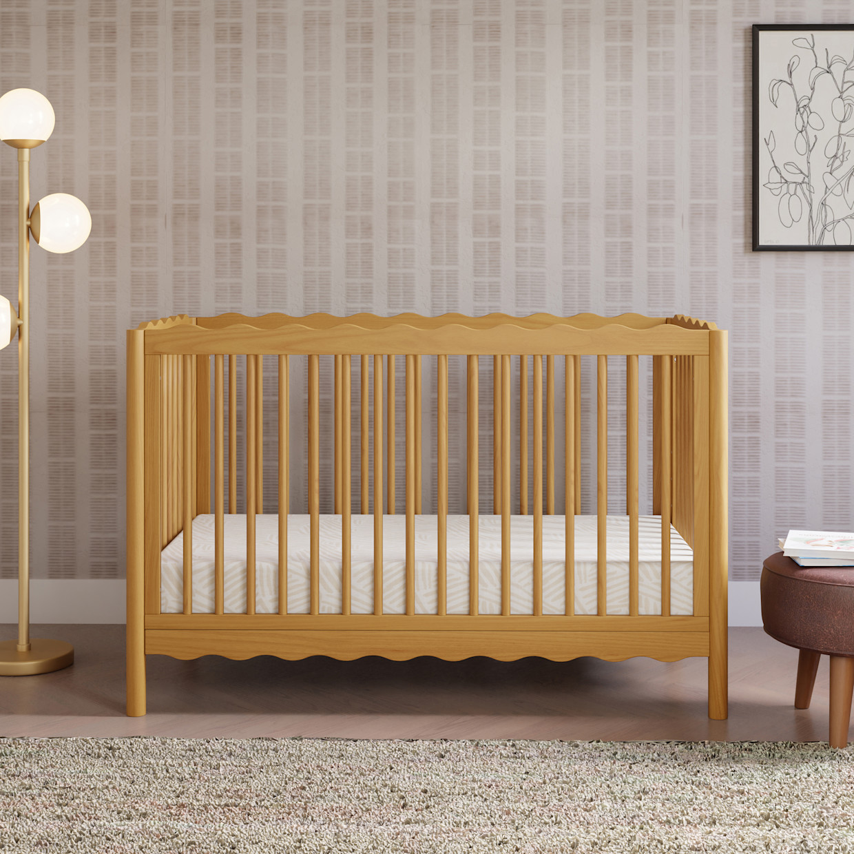 babyletto Swell 4-in-1 Convertible Crib with Conversion Kit - Honey.