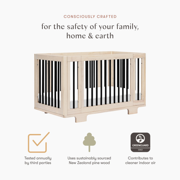 babyletto Yuzu 8-in-1 Convertible Crib with All-Stages Conversion Kits - Washed Natural / Black.