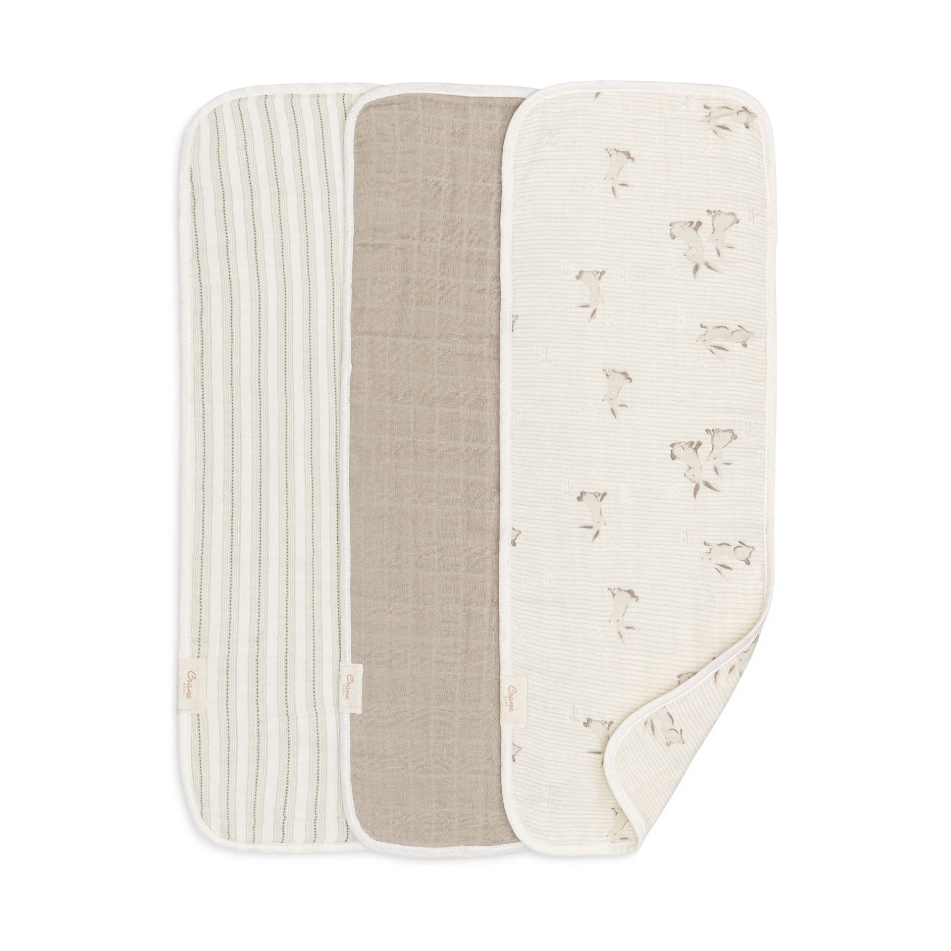 Crane Baby Avery Organic Cotton 3-pc. Burp Cloth Set.