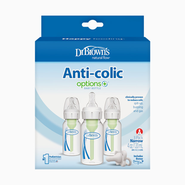 Dr. Brown's Options+ Narrow Anti-Colic Baby Bottles + Happy Paci Set (3 Pack).