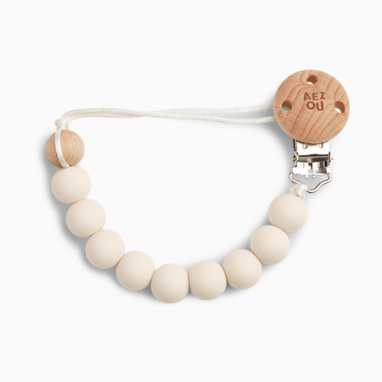 AEIOU Silicone Pacifier Clip - Oat Milk.