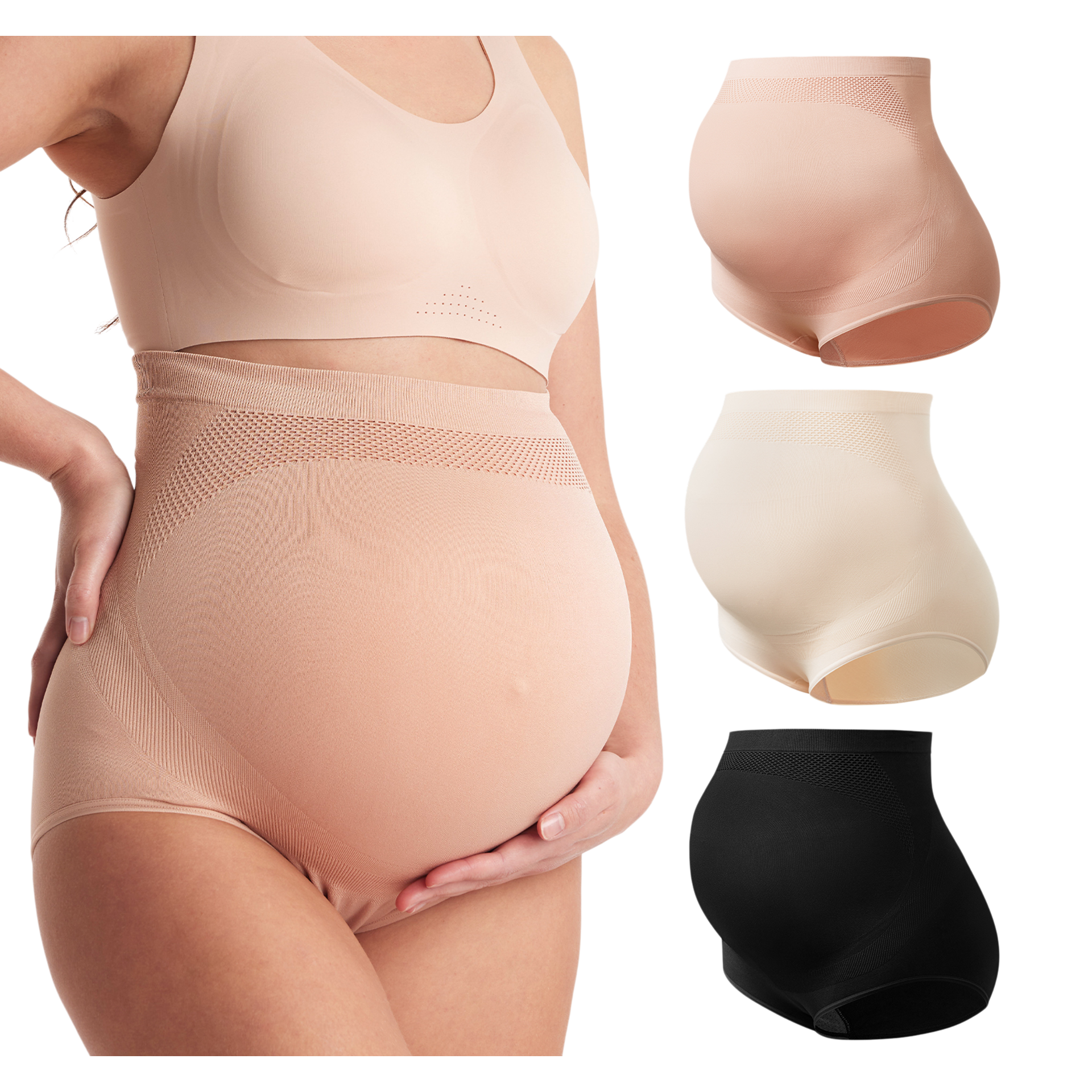 Momcozy High-Waisted Pregnancy Seamless Soft Belly Support Panties (3 Pack).