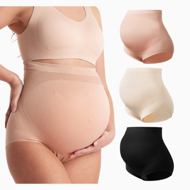 Momcozy High-Waisted Pregnancy Seamless Soft Belly Support Panties (3 Pack).
