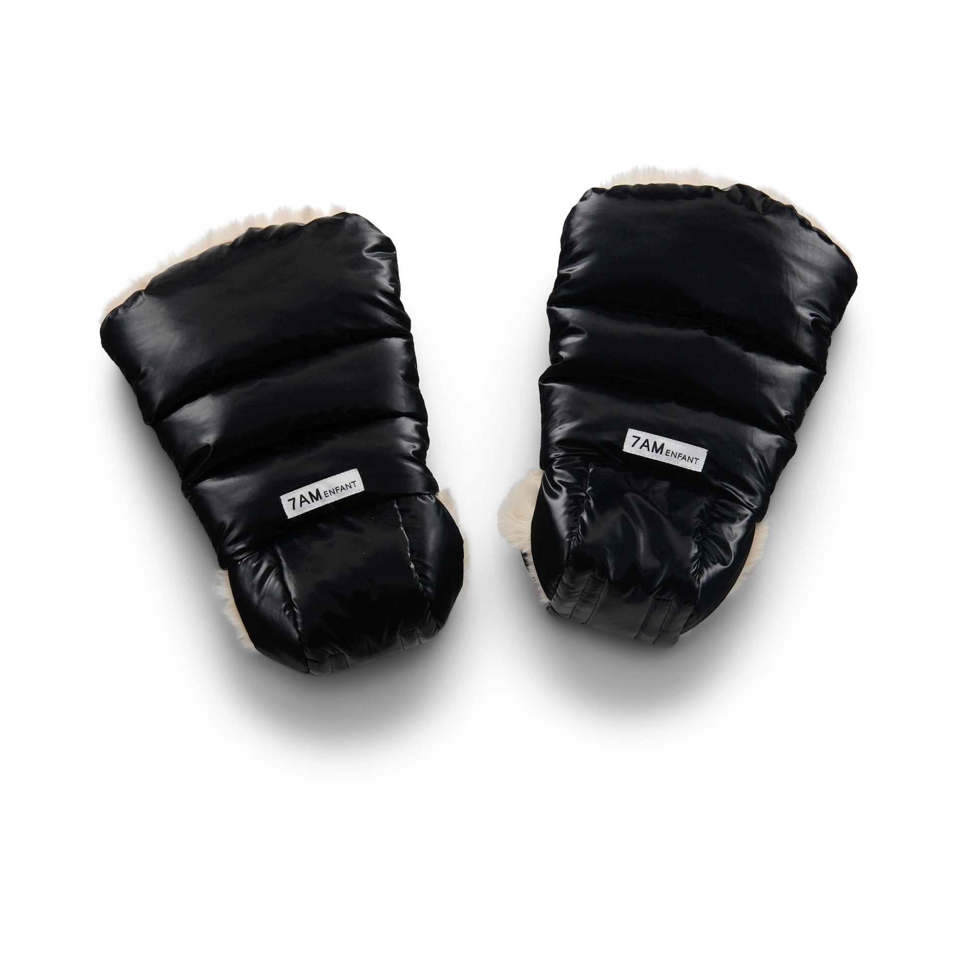 7AM Enfant Warmmuffs - Black Liquid Shine/Arctic White Faux Fur.
