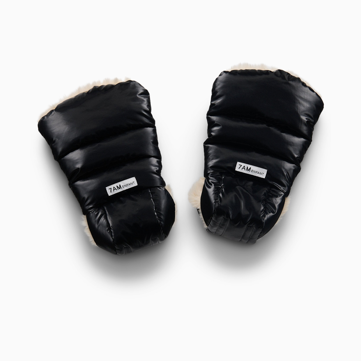 7AM Enfant Warmmuffs - Black Liquid Shine/Arctic White Faux Fur.