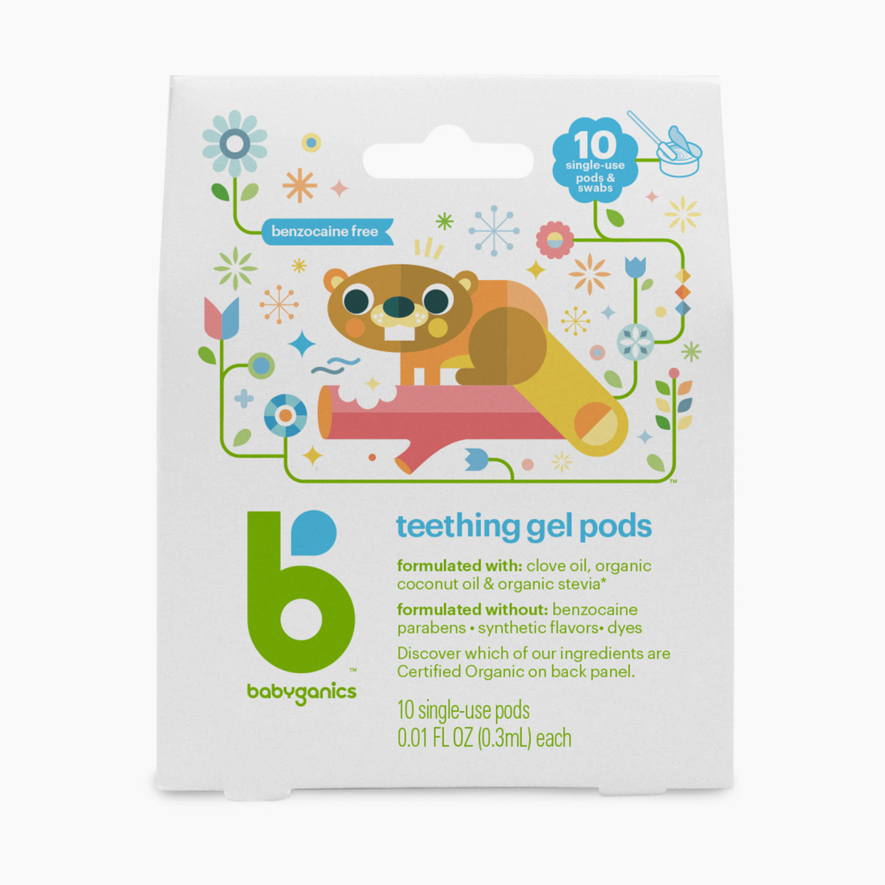 Babyganics Benzocaine-Free Gel Teething Pods (10 Pack).