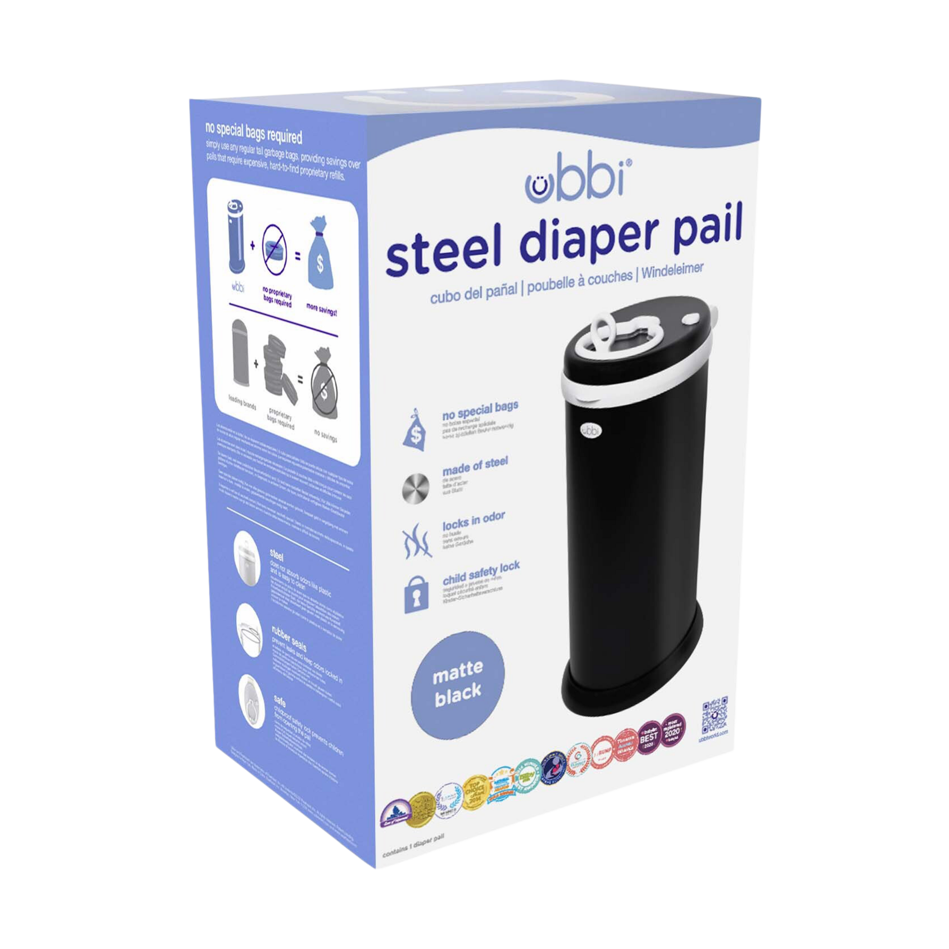 Ubbi Steel Diaper Pail Matte Black Babylist Shop
