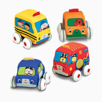 Melissa & Doug K's Kids Pull-Back Soft Baby Toy Set - 4 Vehicles with Carrying Case