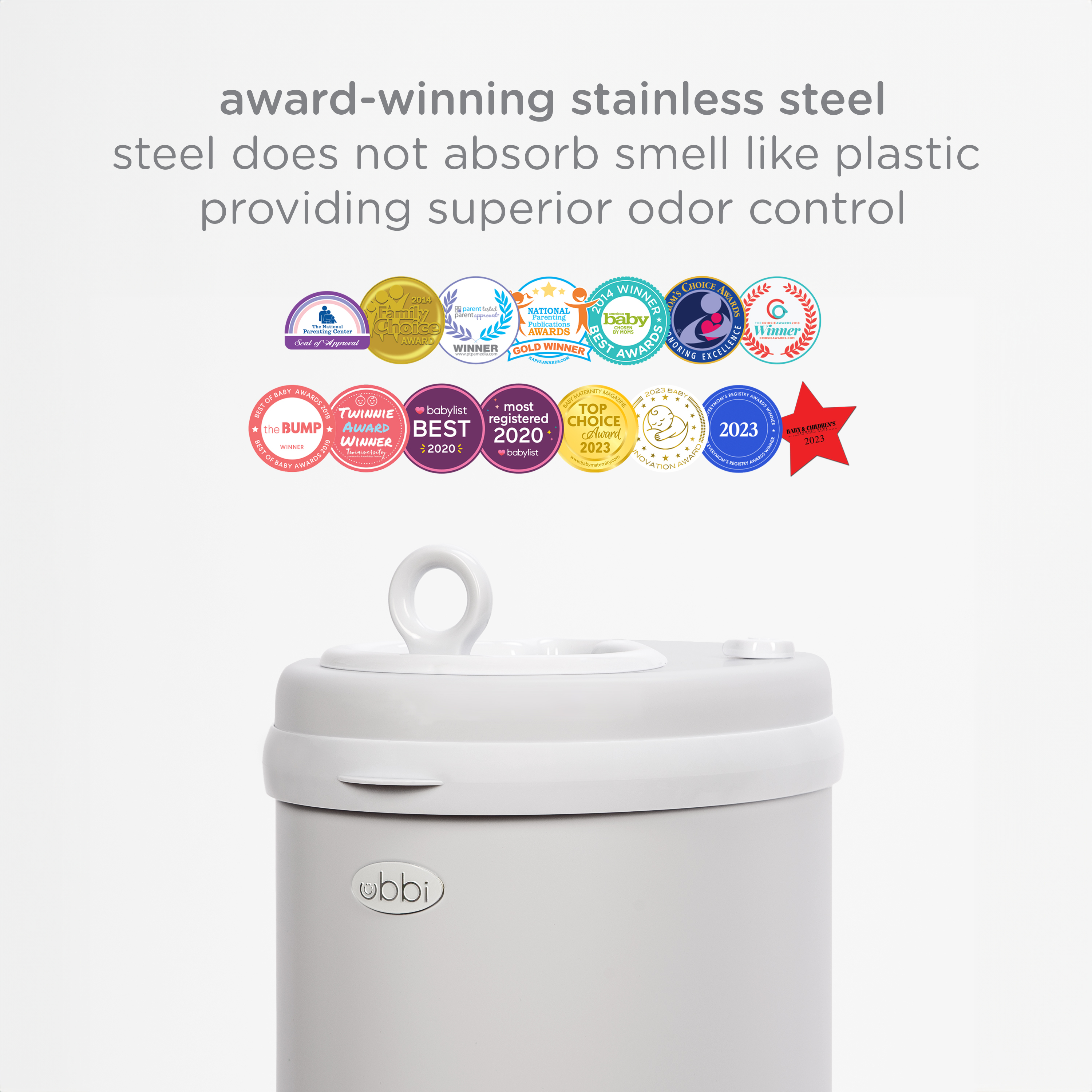 Ubbi Ubbi x Babylist Matte Steel Diaper Pail.