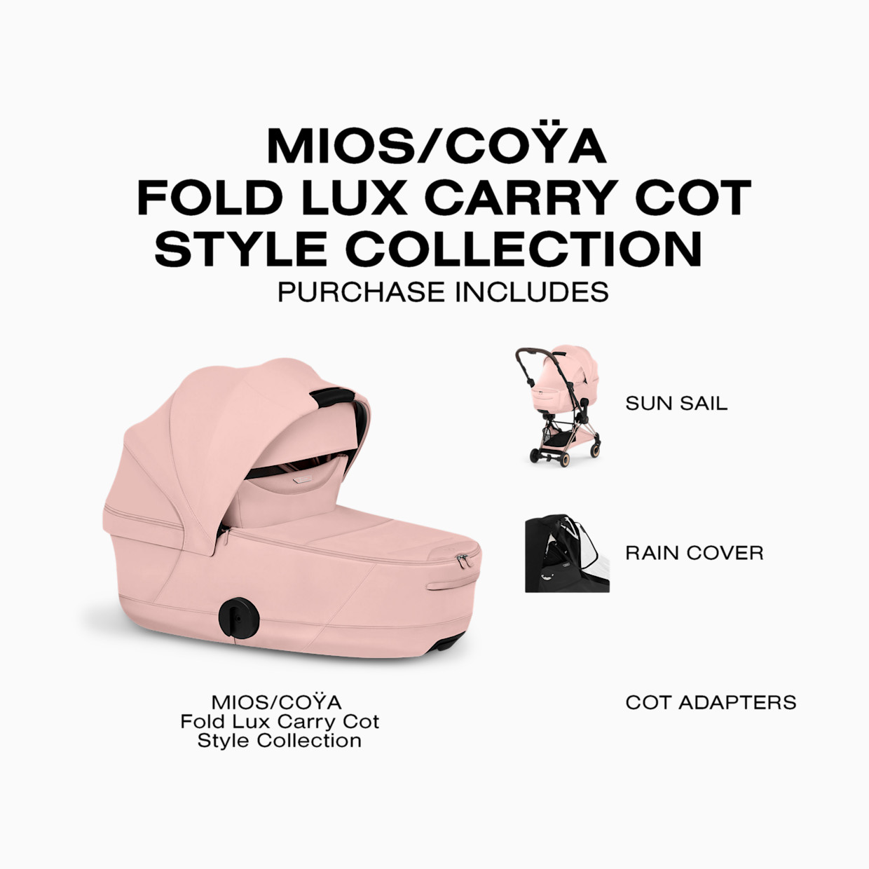 Cybex MIOS/COYA Fold Lux Carry Cot Style Collection - Peach Pink.