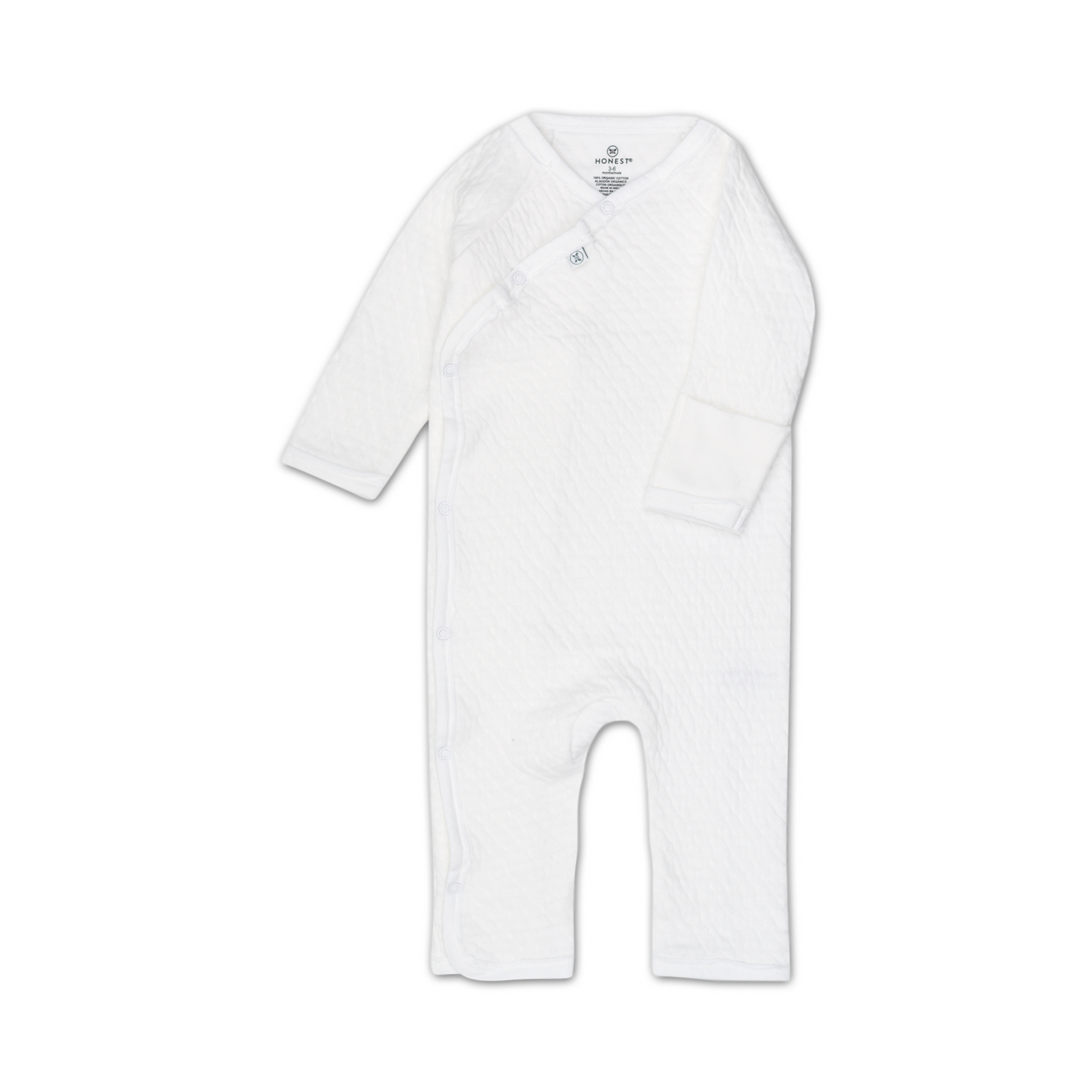 Honest Baby Clothing Organic Cotton Matelasse Side Snap Coverall Bright White, 03 M