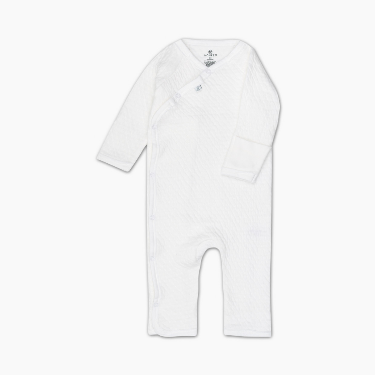 Honest Baby Clothing Organic Cotton Matelasse Side Snap Coverall - Bright White, 6-9 M.