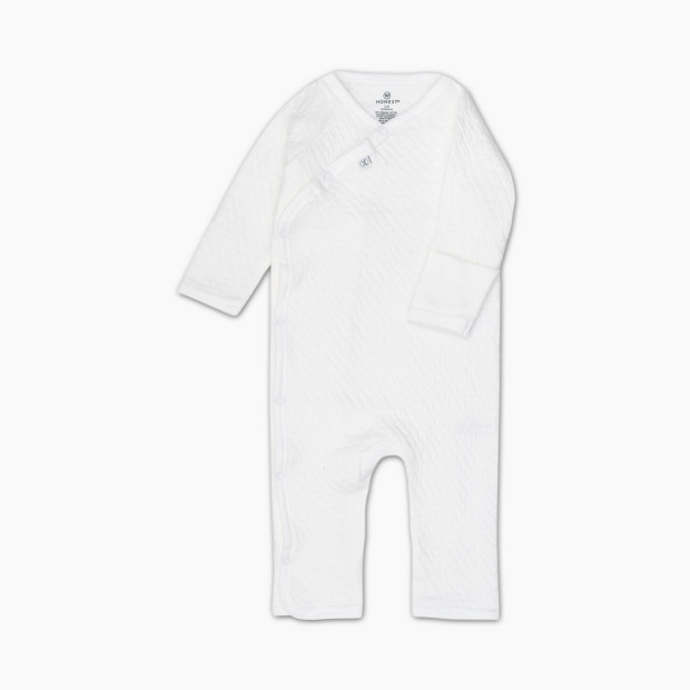 Honest Baby Clothing Organic Cotton Matelasse Side Snap Coverall - Bright White, 0-3 M.