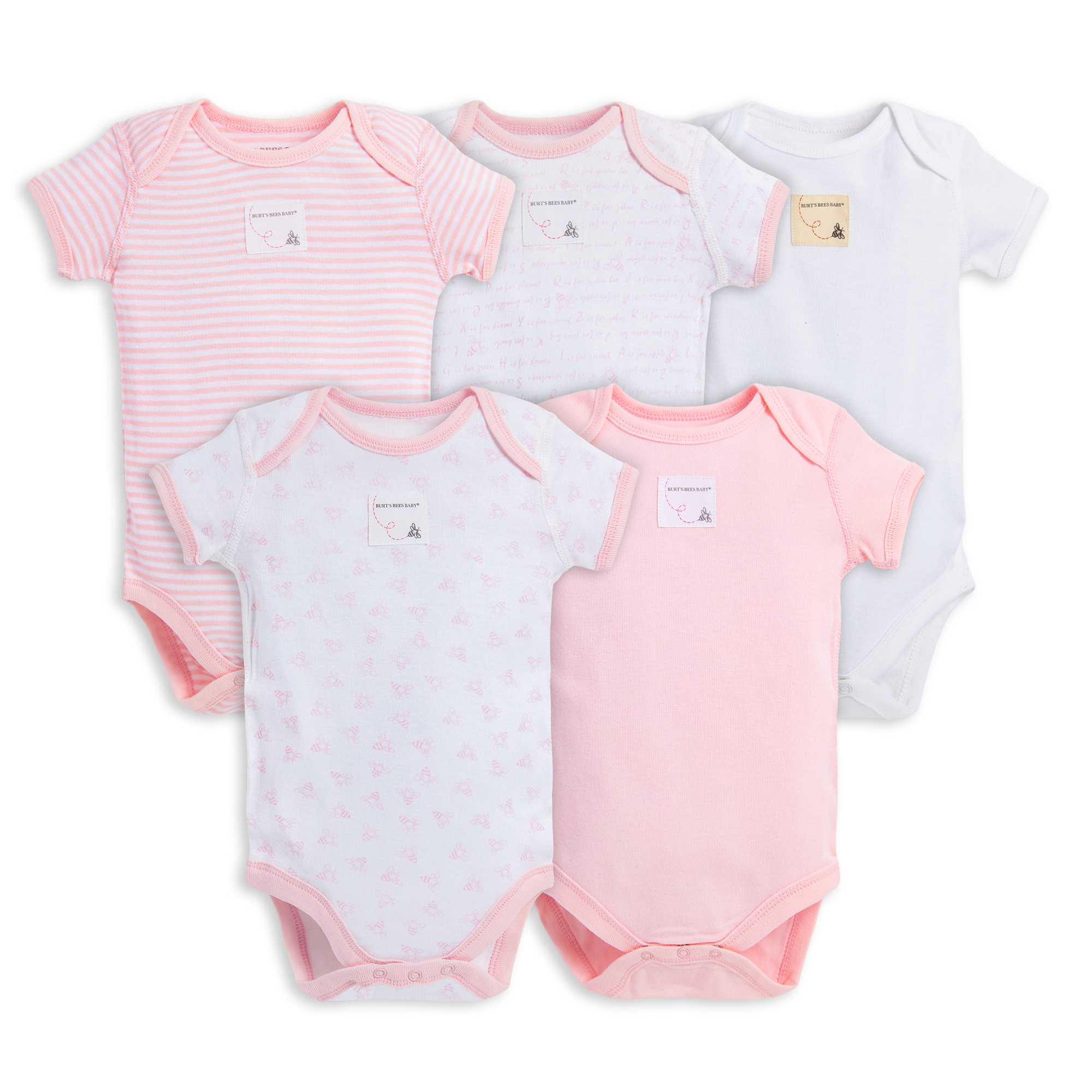 Burt's Bees Baby Organic Short Sleeve Bodysuit (5 Pack) Blossom, 03