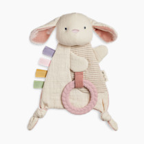 Itzy Ritzy - Bitzy Crinkle Sensory Toy Bunny with Crinkle Sound for Babies & Toddlers - Features Soft Braided Teething Ring & Textured Ribbons, Designed for Ages 0 Months and Up, Bunny