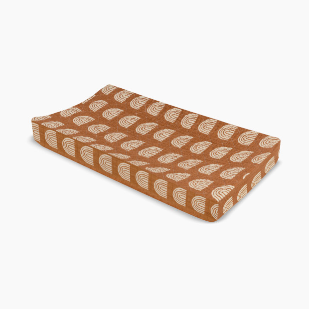 babyletto Quilted Changing Pad Cover in GOTS Certified Organic Muslin Cotton - Terracotta Rainbow.