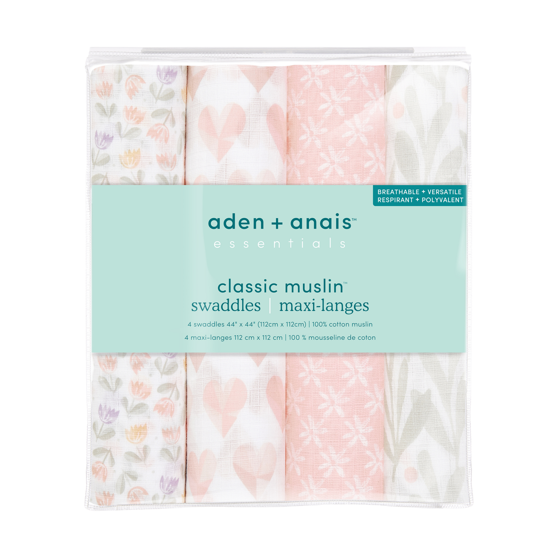 Aden + Anais Essentials Cotton Muslin Swaddles (4 Pack) - Piece Of My Heart.