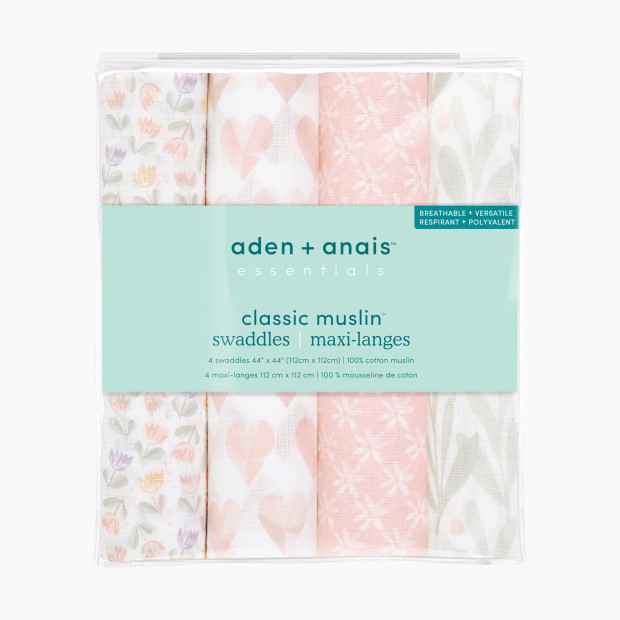 Aden + Anais Essentials Cotton Muslin Swaddles (4 Pack) - Piece Of My Heart.