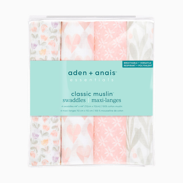 Aden + Anais Essentials Cotton Muslin Swaddles (4 Pack).