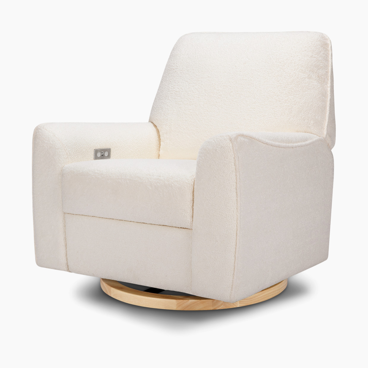 Nursery Works Sunday Power Recliner and Swivel Glider - Chantilly Fleece With Light Wood Base.