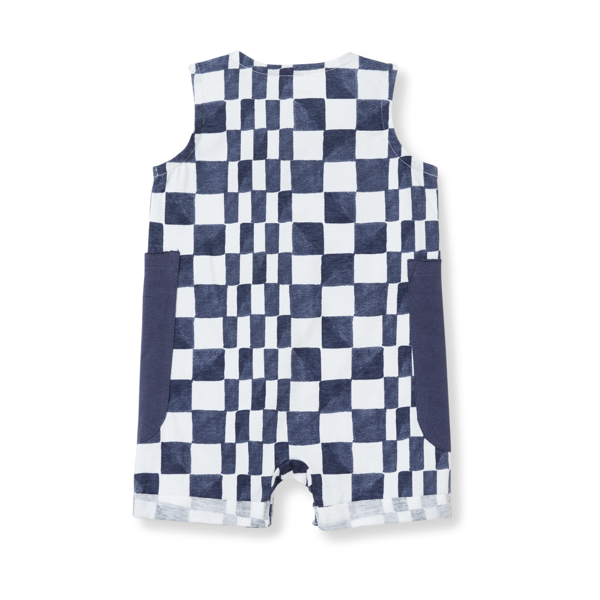 Burt's Bees Baby Check Romper Organic Cotton Shortall Blue, 36