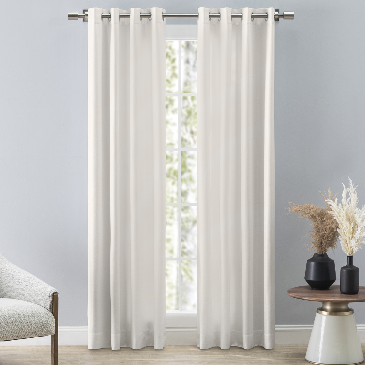 Ricardo Trading Grasscloth Lined Grommet Window Panel Curtain - White ...