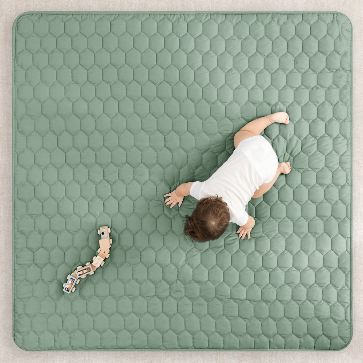 Comfy Cubs Quilted Kids Play Mat with Non-Slip Bottom - Fern, Square.