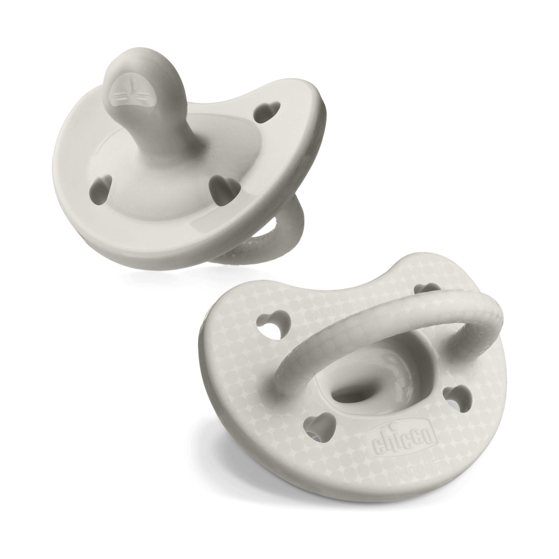 Chicco PhysioForma Luxe Orthodontic Pacifier, 0-6m | 100% Soft Silicone | Supports Breathing & Oral Development | Textured Shield & Handle | Includes Sterilizing Case | BPA Free | Pearl Grey, 2pk